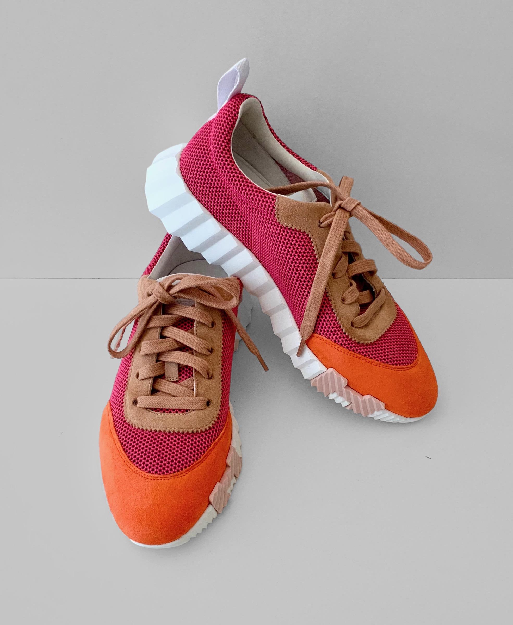 Brown Hermès Pink and Orange Bouncing Sneakers