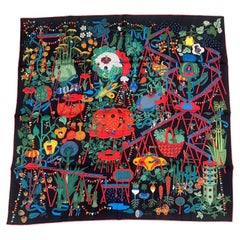 Hermès Pink & Black Le Potager Extraordinaire Silk Square Scarf by Pierre-Marie