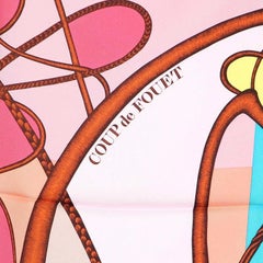 Hermes pink blue COUP DE FOUET 90 silk twill Scarf
