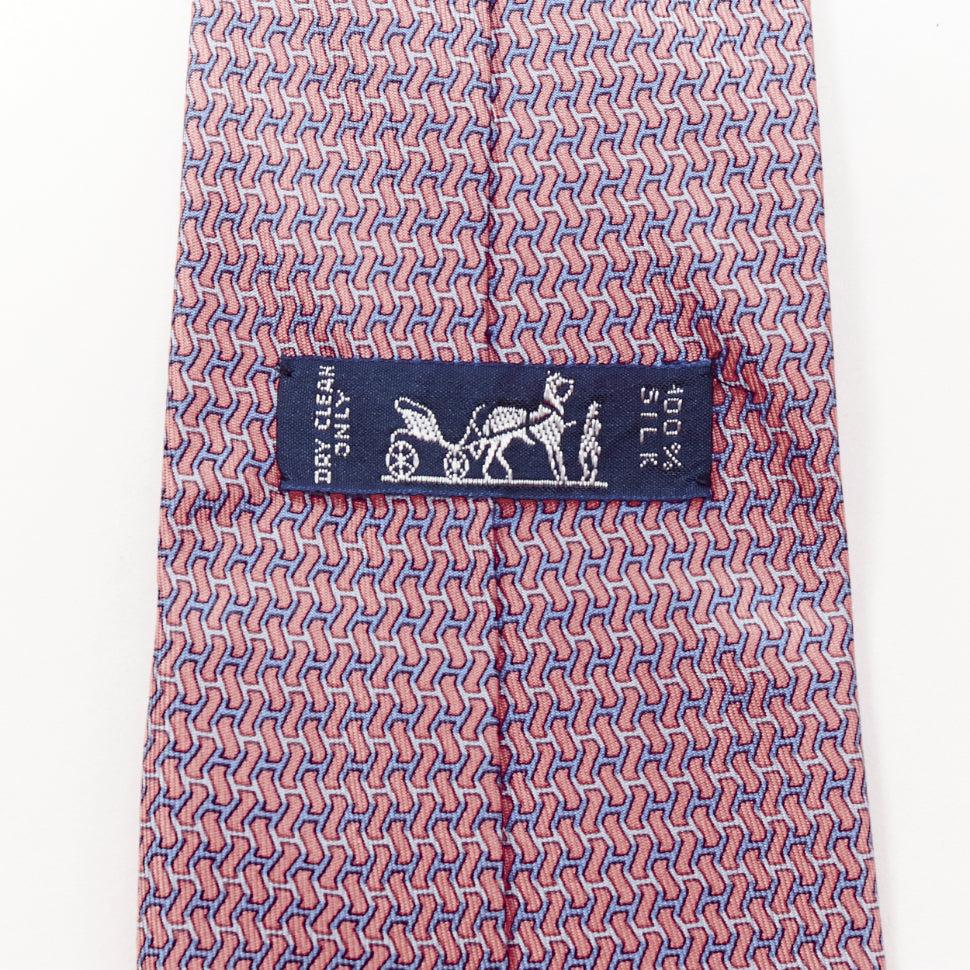 HERMES rosa blau lavendel 100% Seide H Logo Zickzack Druck formale Krawatte Herren