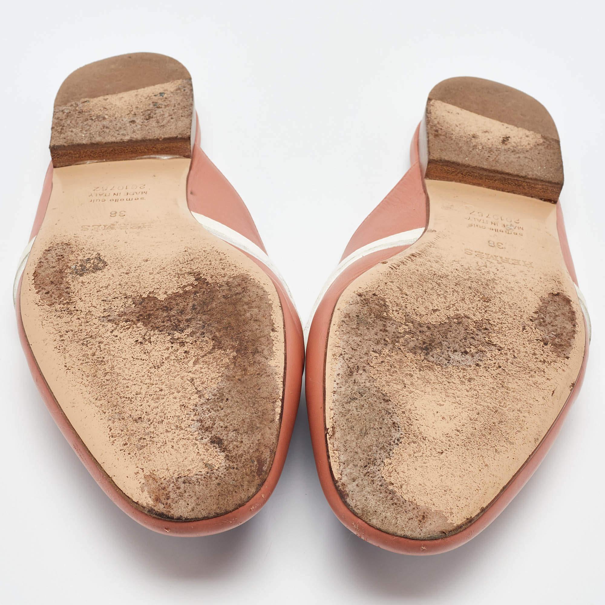 Hermes Pink/Blue Leather Oz Flat Mules Size 38 1