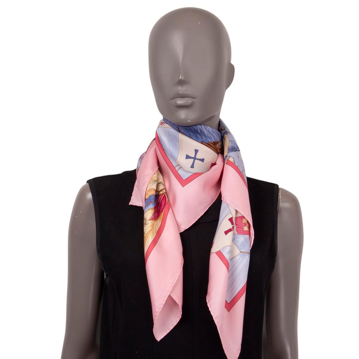 HERMES pink & blue silk CHRISTOPHE COLOMB 90 Twill Scarf 3