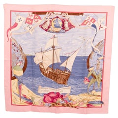 HERMES pink & blue silk CHRISTOPHE COLOMB 90 Twill Scarf