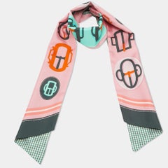 Hermes Pink Bovclerie Moderne Silk Vichy Maxi Twilly
