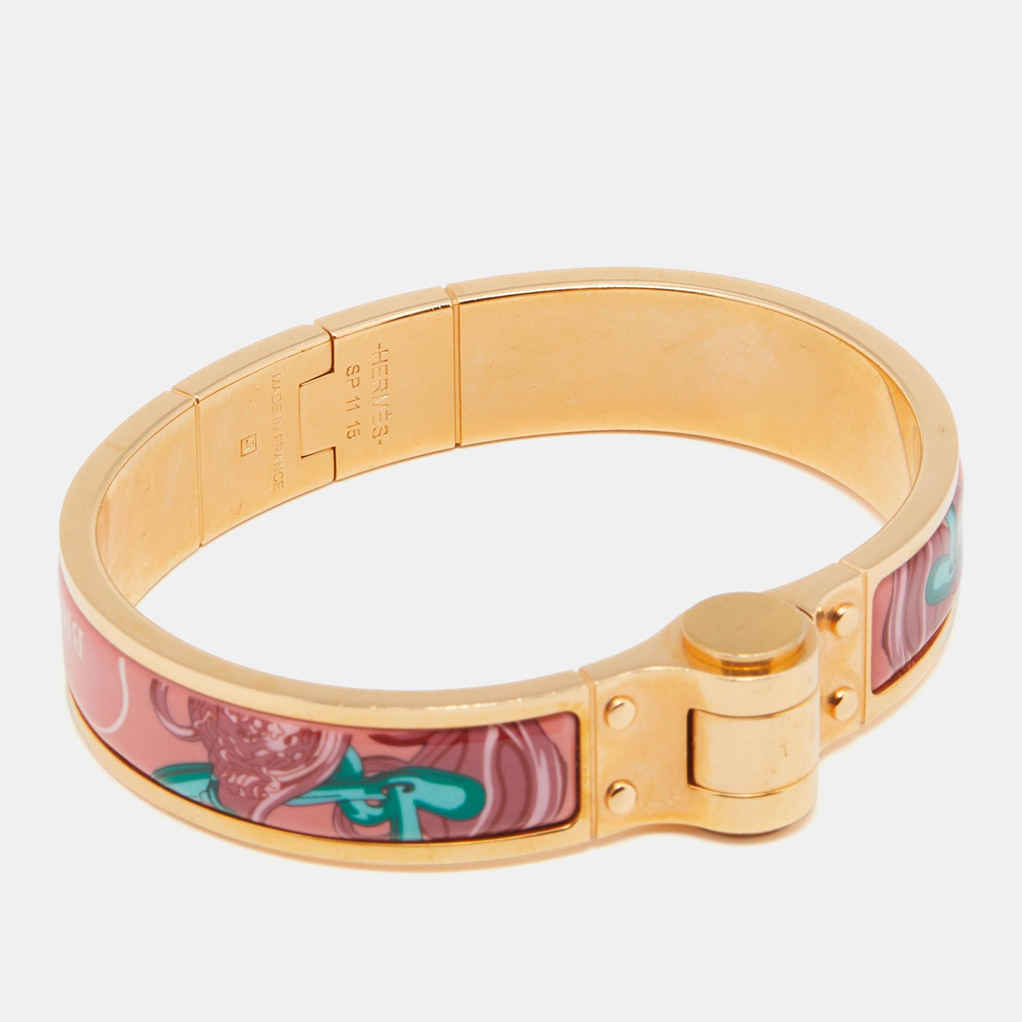 Contemporary Hermès Pink Brides de Gala Enamel Narrow Hinged Bracelet