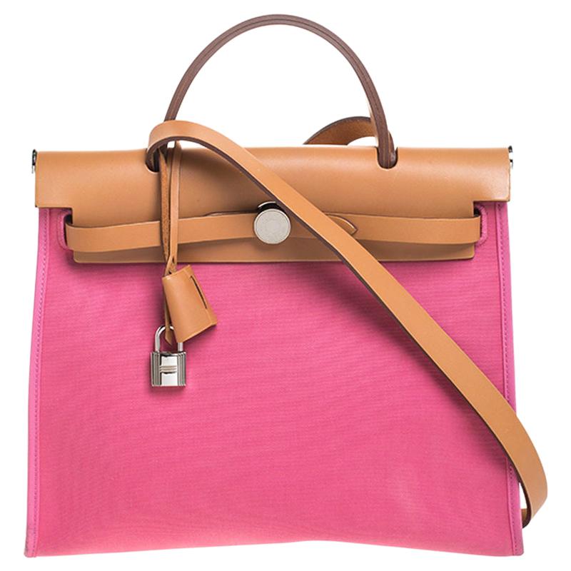 Hermes Pink Canvas and Leather Herbag Zip 31 Bag