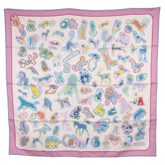 Bufanda HERMES rosa CARACTERISTIC 90 DOUBLE FACE Rosa Nácar Multi