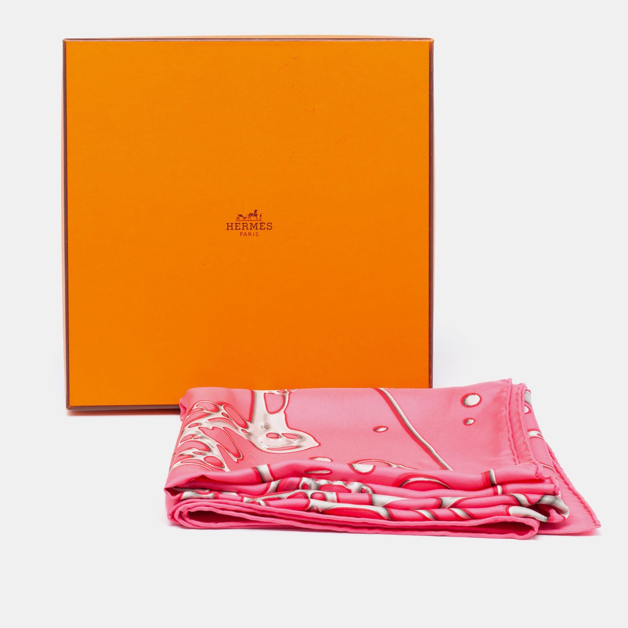 Hermès Pink Cheval Fusion Silk Square Scarf In Excellent Condition In Dubai, Al Qouz 2