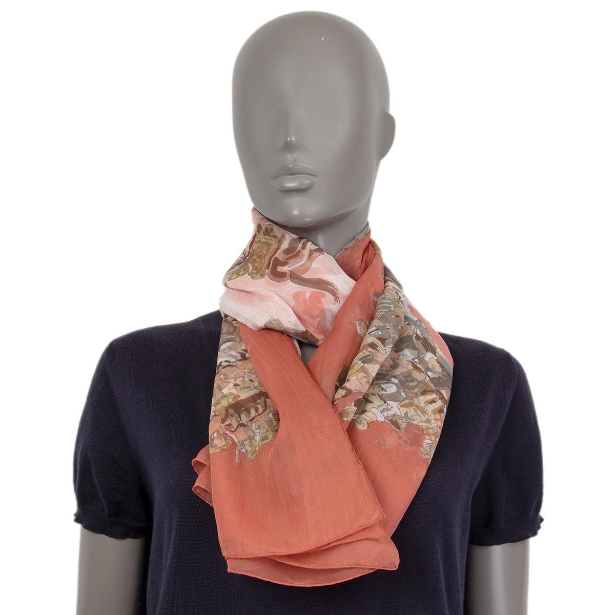 Hermes pink CIRQUE MOLIER 140 Scarf silk Mousseline For Sale 1