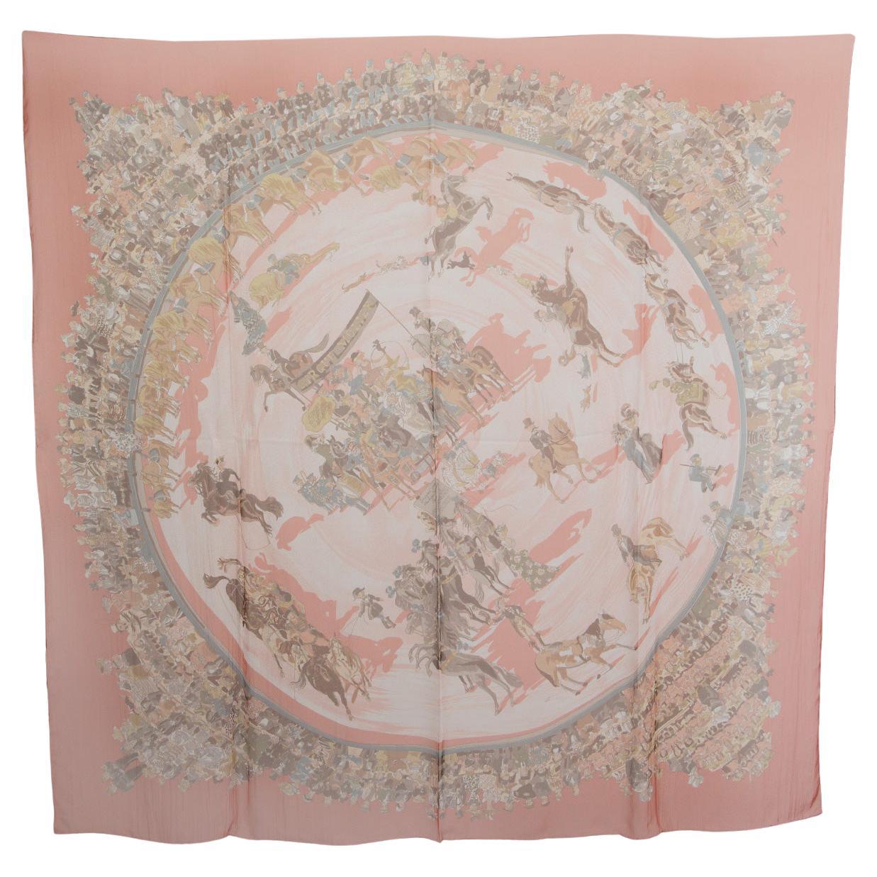 Hermes pink CIRQUE MOLIER 140 Scarf silk Mousseline For Sale