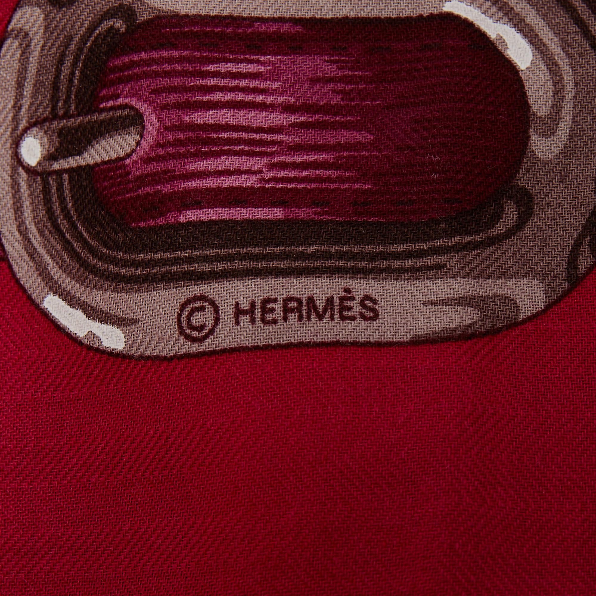 Hermes Pink Coaching Cashmere & Silk Shawl In Excellent Condition In Dubai, Al Qouz 2