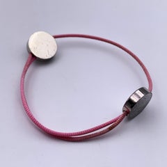 Hermes Pink Cotton Cord Adjustable Bracelet with 2 Studs
