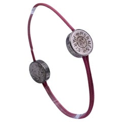 Hermes Pink Cotton Cord Adjustable Bracelet with 2 Studs