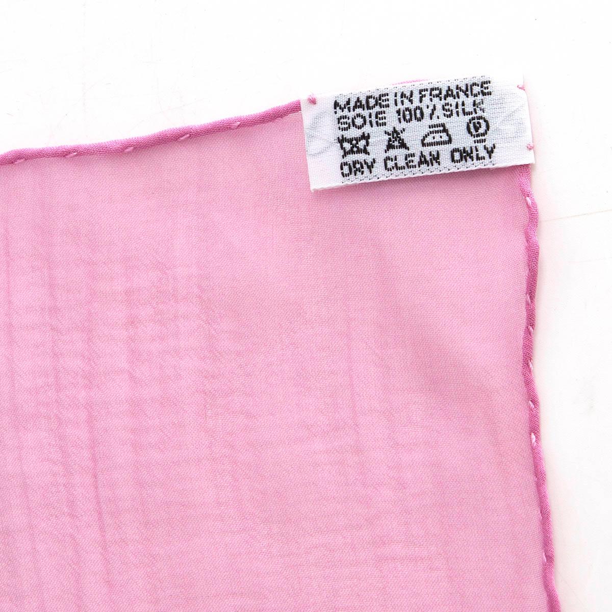 Women's or Men's HERMES pink & cream silk chiffon PADDOCK 90 MOUSSELINE Scarf