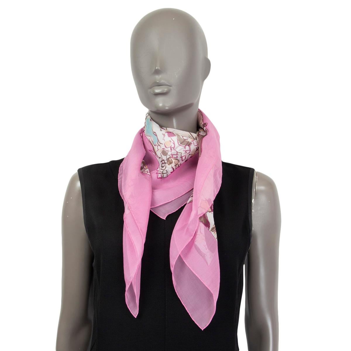 HERMES pink & cream silk chiffon PADDOCK 90 MOUSSELINE Scarf 1