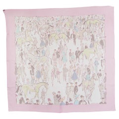 HERMES pink & cream silk chiffon PADDOCK 90 MOUSSELINE Scarf