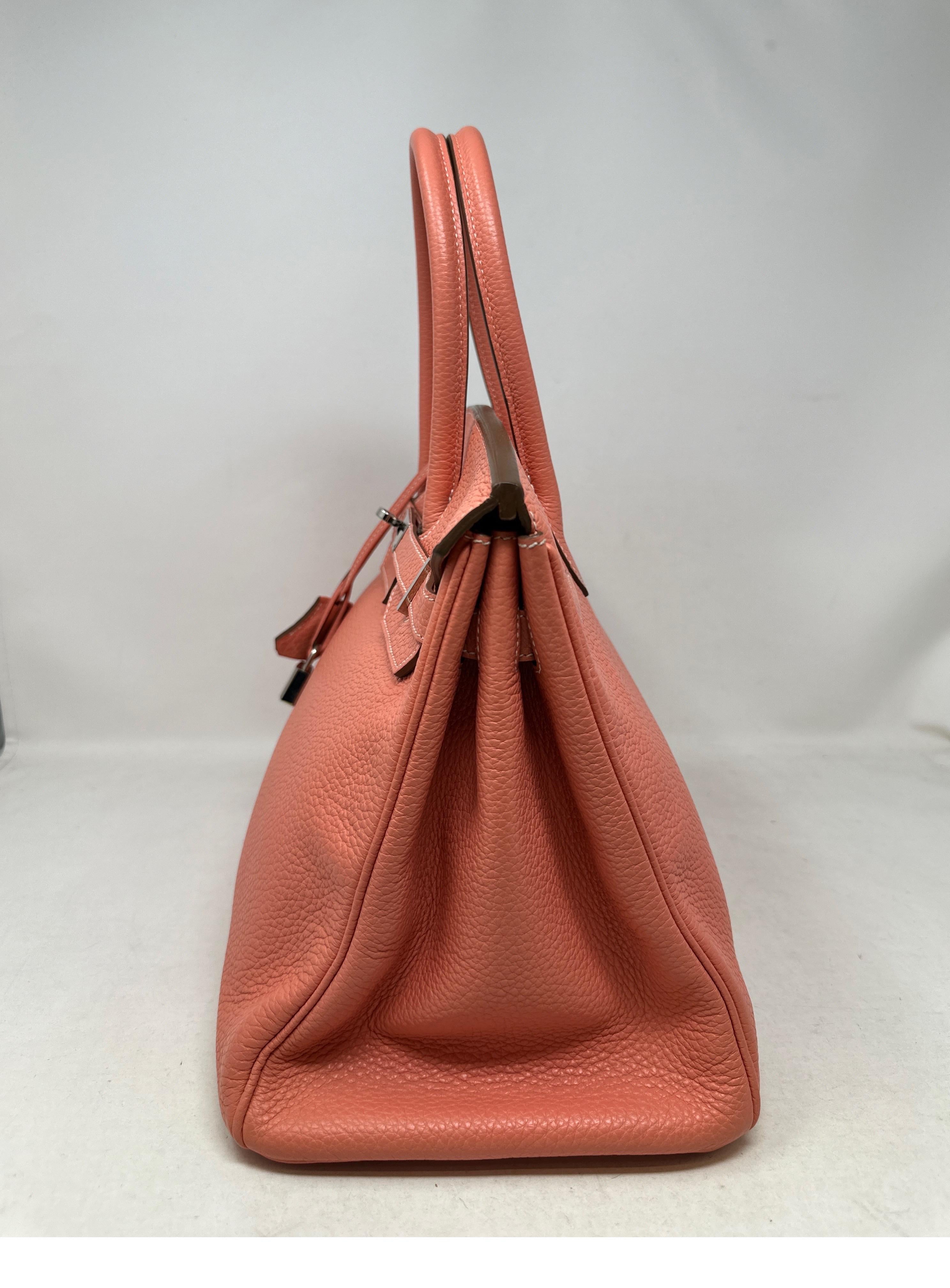 Sac Hermes Crevette Birkin 35 rose  en vente 4