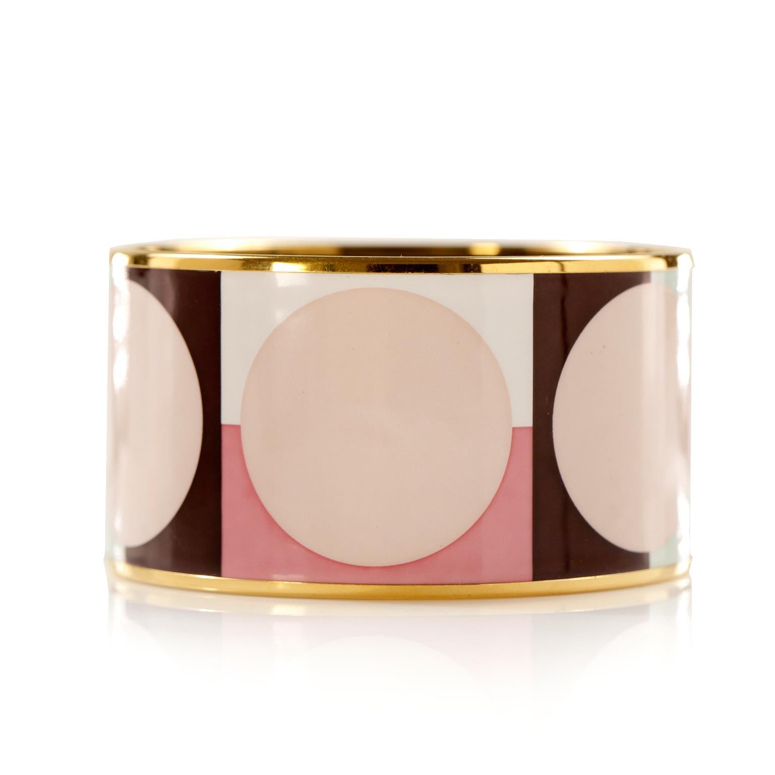 Hermès Pink Dots Wide Enamel Bracelet In Good Condition In Palm Beach, FL