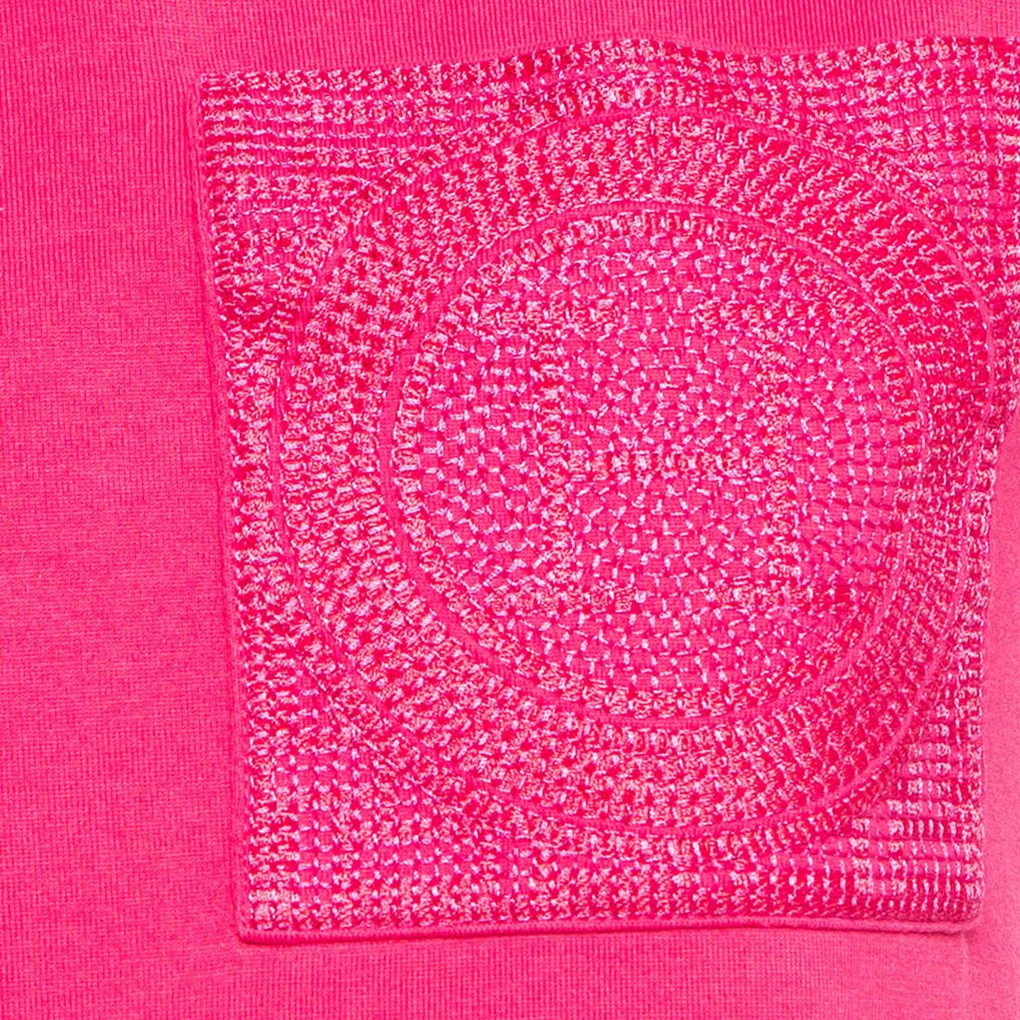 Hermès Pink Embroidered Pocket Cotton Knit Mini T-Shirt Dress M In Excellent Condition For Sale In Dubai, Al Qouz 2