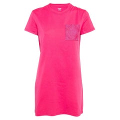 Hermès Pink Embroidered Pocket Cotton Knit Mini T-Shirt Dress M