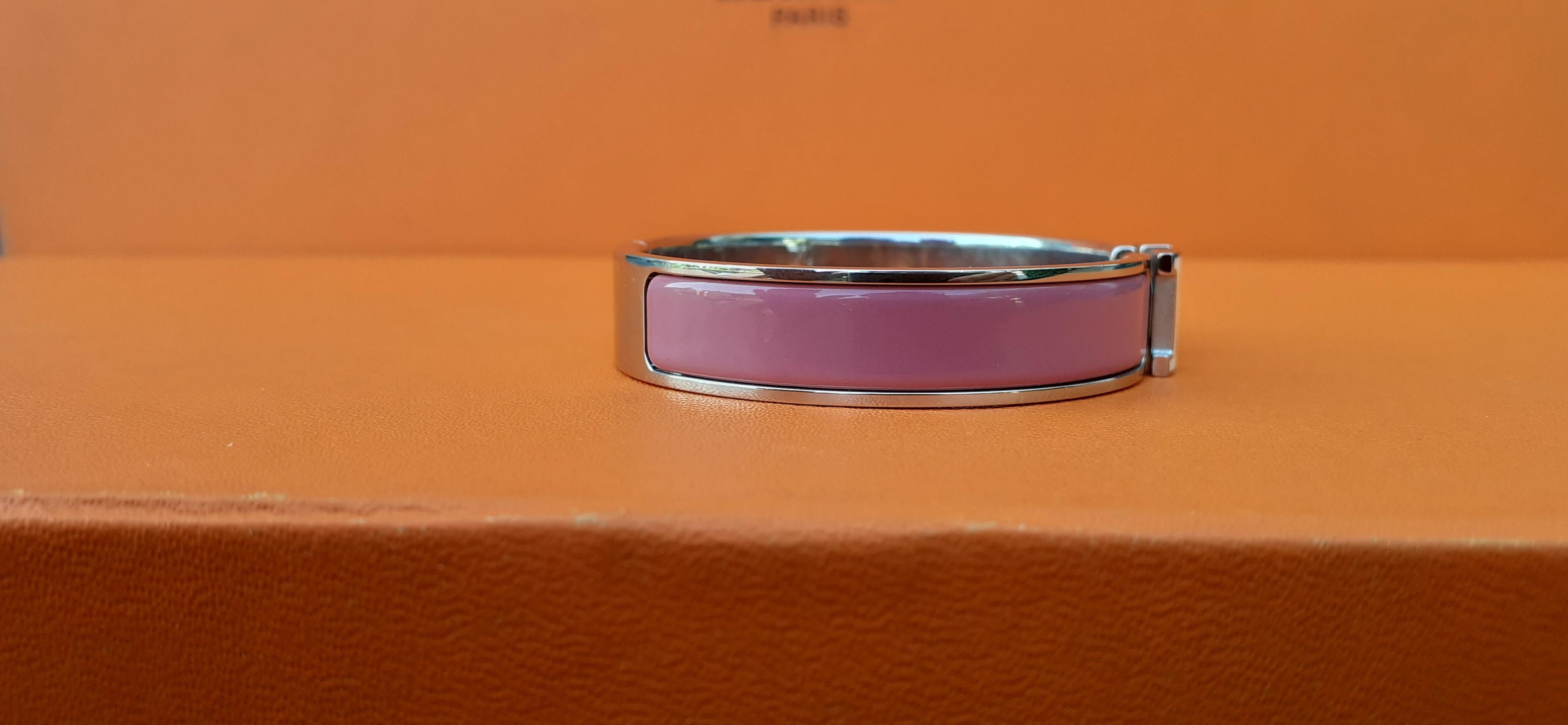 Hermès Pink Enamel Clic Clac Bracelet White Enamelled H Buckle Phw GM  en vente 5