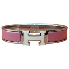 Hermès Pink Enamel Clic Clac Bracelet White Enamelled H Buckle Phw GM