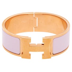 Hermes Pink Enamel Gold Plated Clic Clac H Bracelet