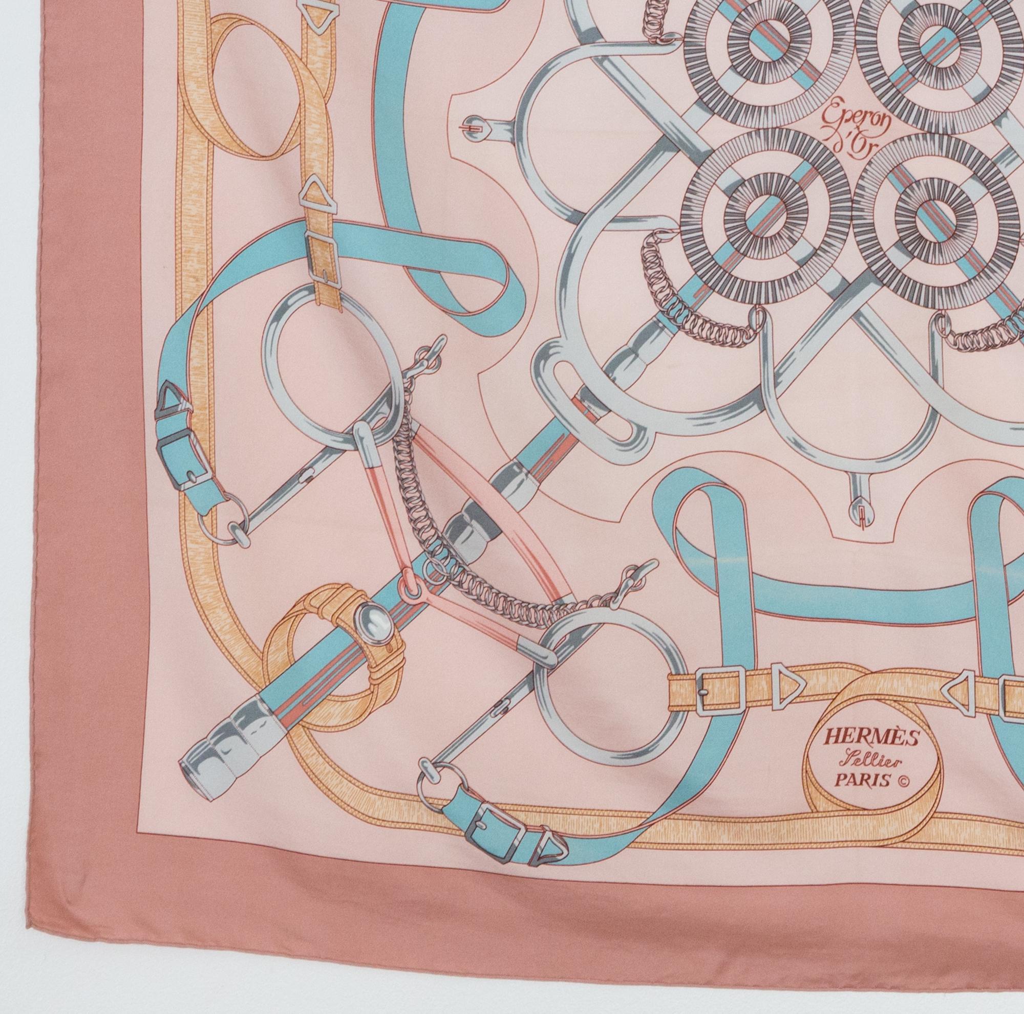 Hermes Pink Eperons d Or by H. d Origny Silk Scarf In Good Condition In Paris, FR