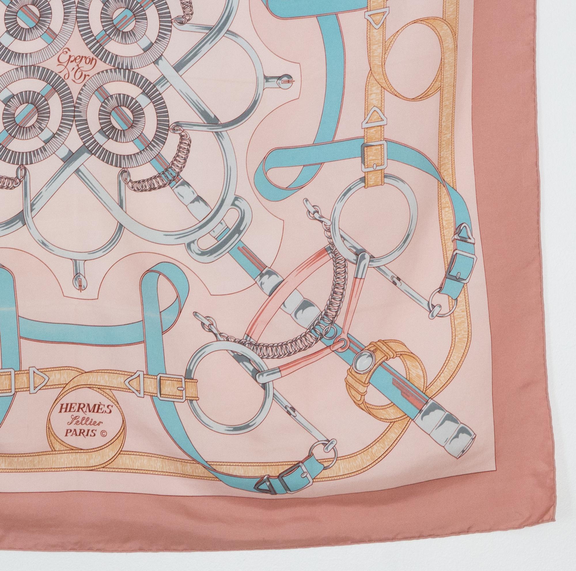 Women's or Men's Hermes Pink Eperons d Or by H. d Origny Silk Scarf