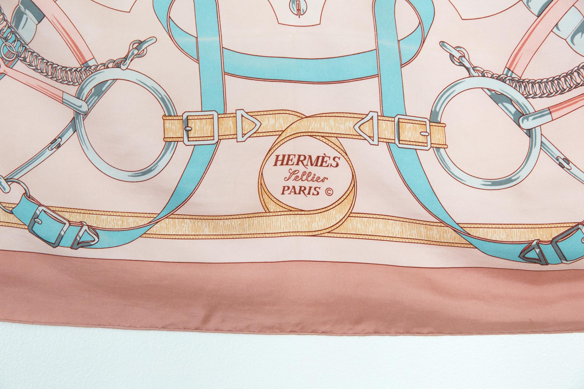 Beige Hermes Pink Eperons d'Or by H. d'Origny Silk Scarf
