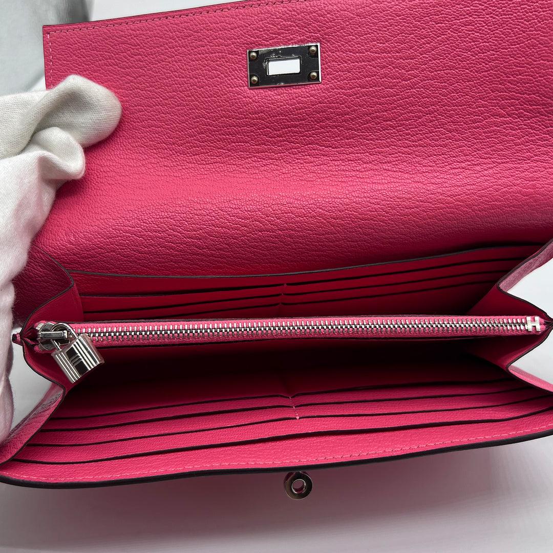 Hermés Kelly Long Wallet Rose Lipstick Chèvre Leather Silver Hardware 2