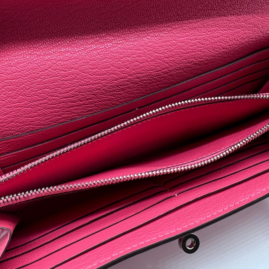 Hermés Kelly Long Wallet Rose Lipstick Chèvre Leather Silver Hardware 3