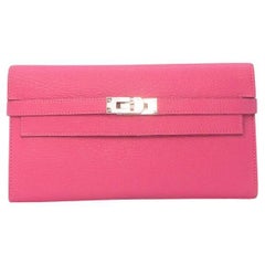 Hermés Kelly Long Wallet Rose Lipstick Chèvre Leather Silver Hardware