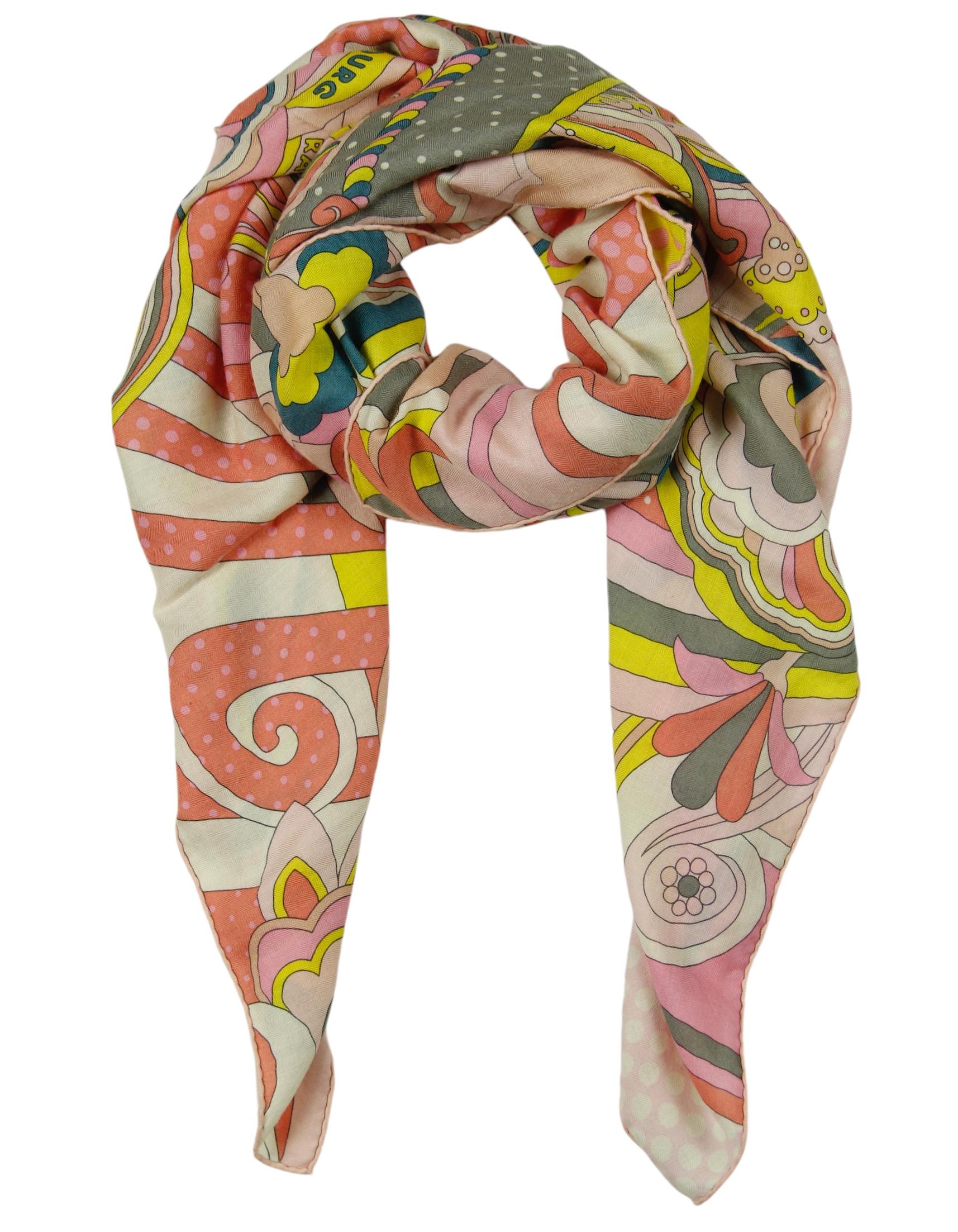 Beige Hermes Pink Faubourg Rainbow 140cm Silk/Cashmere Shawl