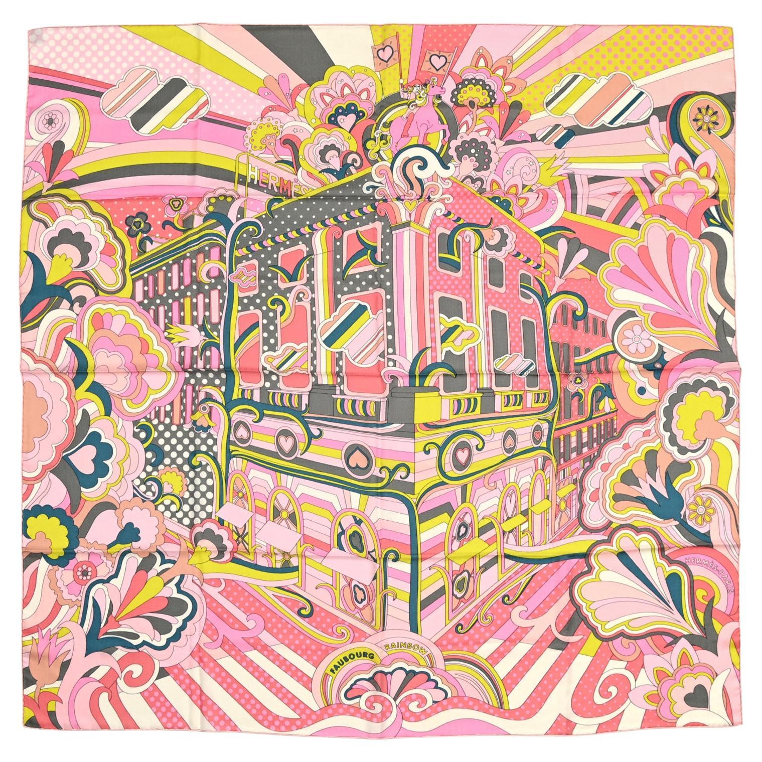 Scialle in seta/cachemire Hermes Pink Faubourg Rainbow 140 cm