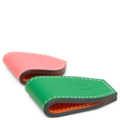 HERMES pink & green leather AT'H SET OF 2 MAGNETS Money Clip Bamboo / Azalee