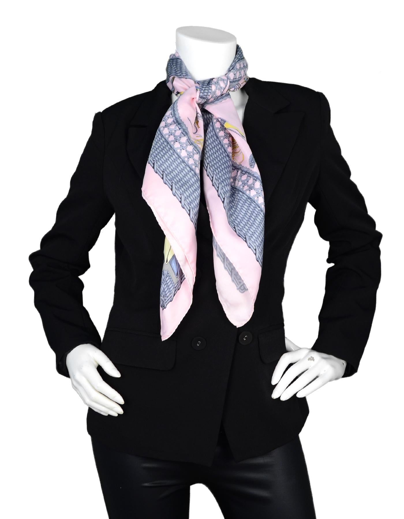 Gray Hermes Pink/Grey Voitures Paniers 90cm Silk Scarf