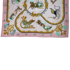 Hermès Pink J. Abadie Plumes et Grelots Silk Scarf
