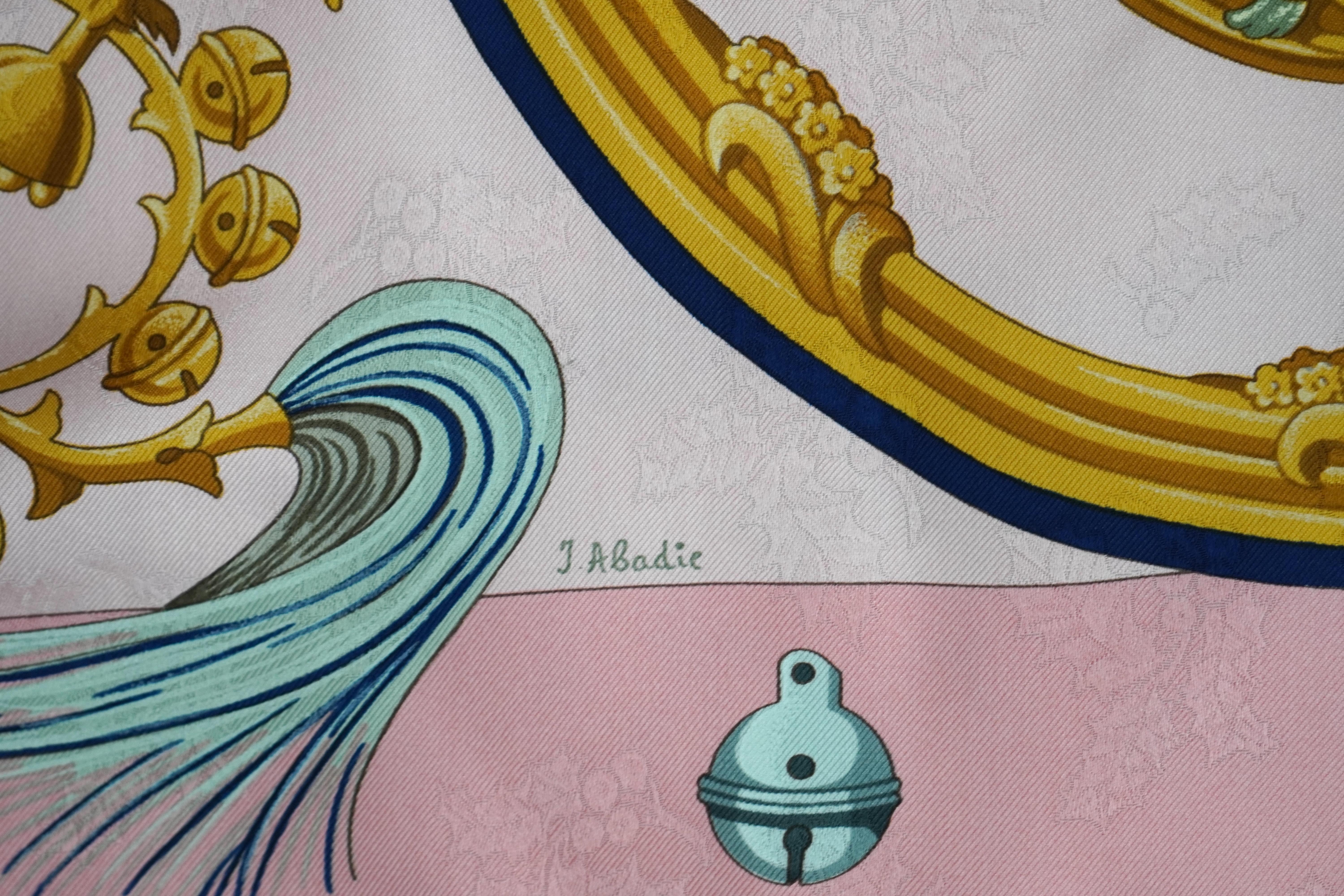 Hermès Pink J. Abadie Plumes et Grelots Silk Scarf For Sale 2