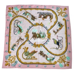Hermès Pink J. Abadie Plumes et Grelots Silk Scarf