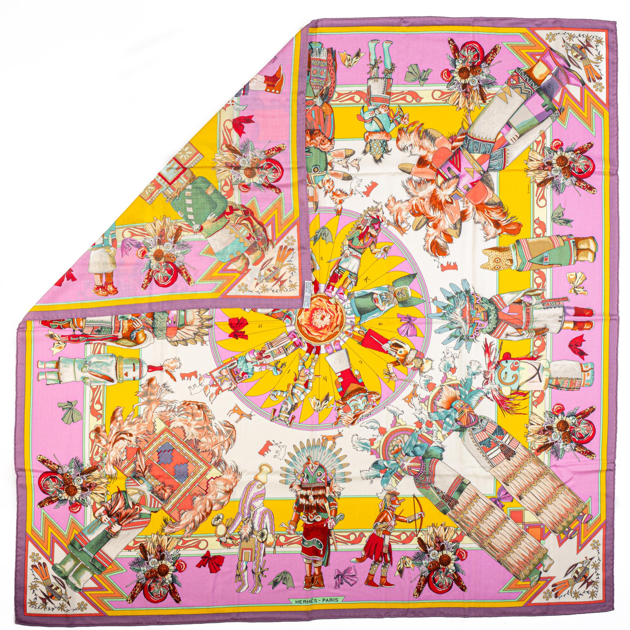Beige Hermes Pink Kachinas Cashmere Shawl
