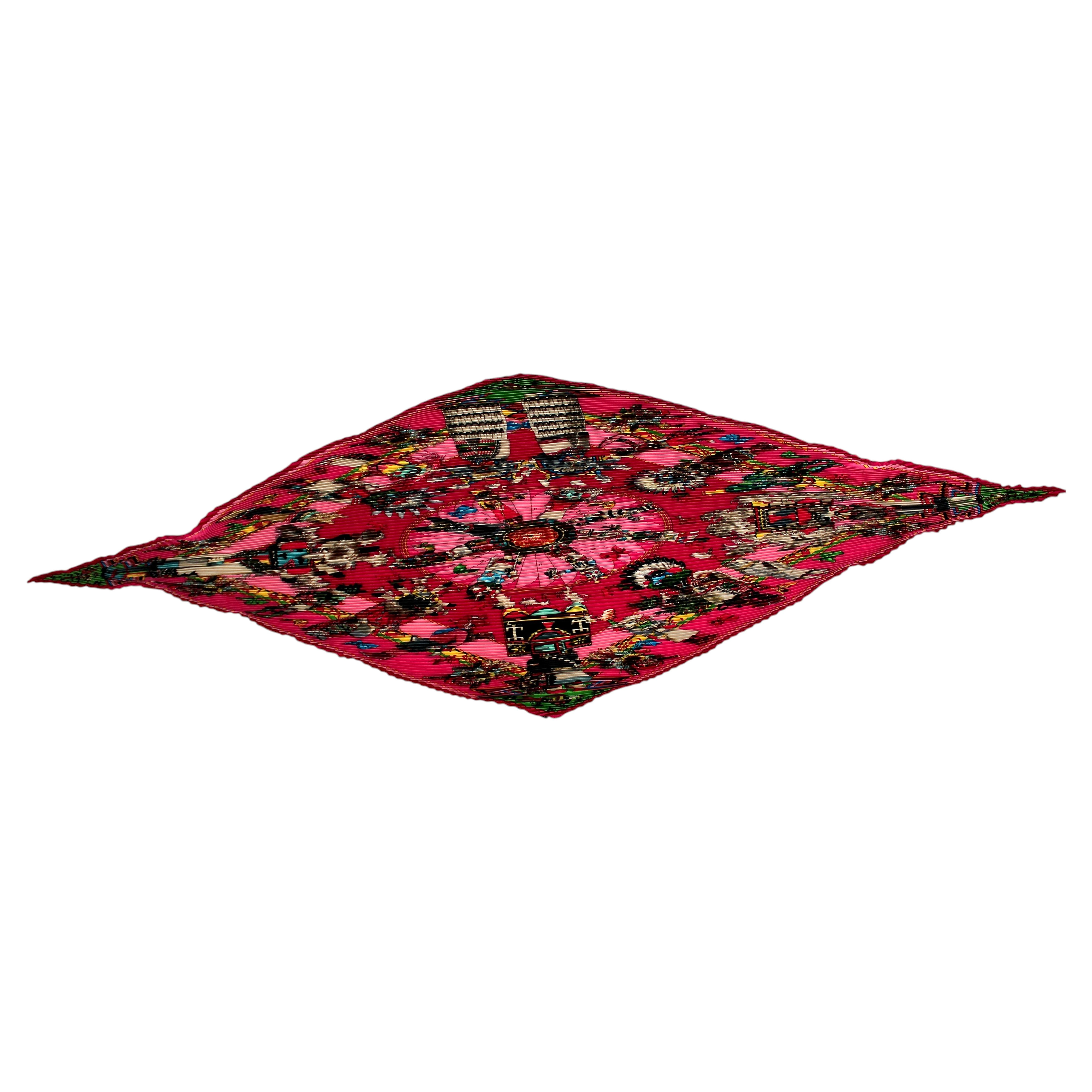 Hermès Pink Kachinas Native American Motif Pleated Silk Scarf For Sale