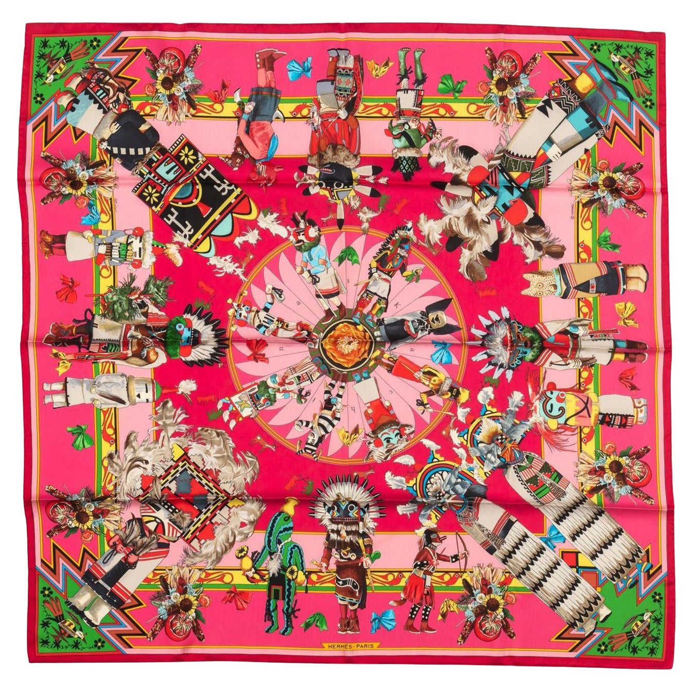 Hermès Pink Kachinas Silk Scarf en venta