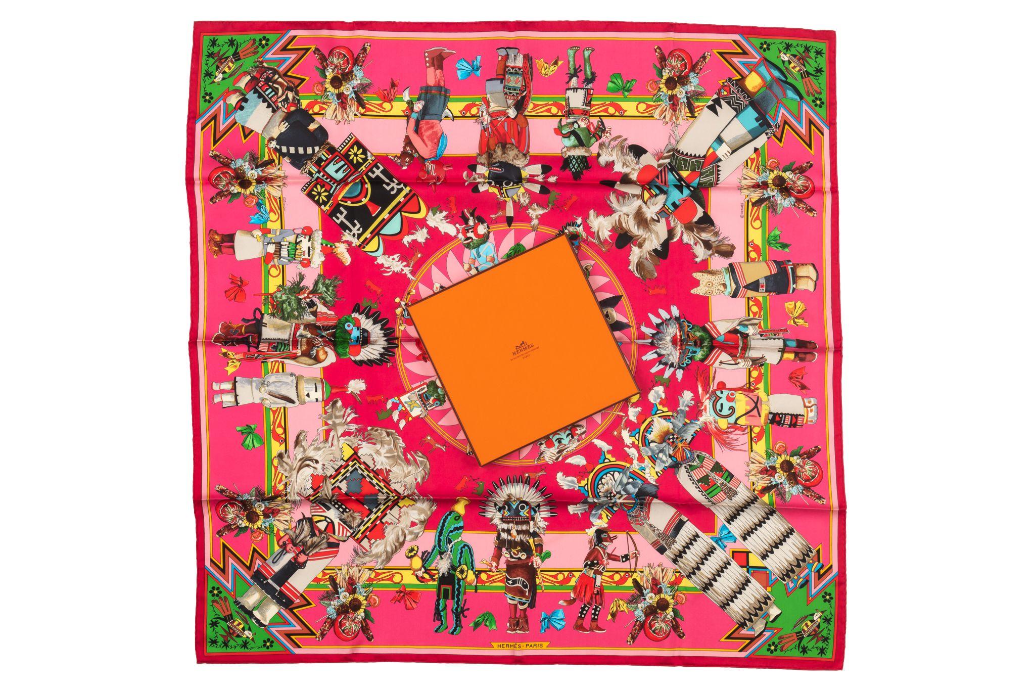 Hermès Pink Kachinas Silk Scarf NIB In New Condition For Sale In West Hollywood, CA