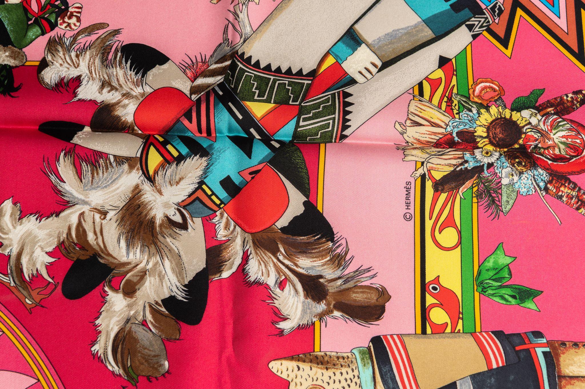 Women's Hermès Pink Kachinas Silk Scarf NIB For Sale