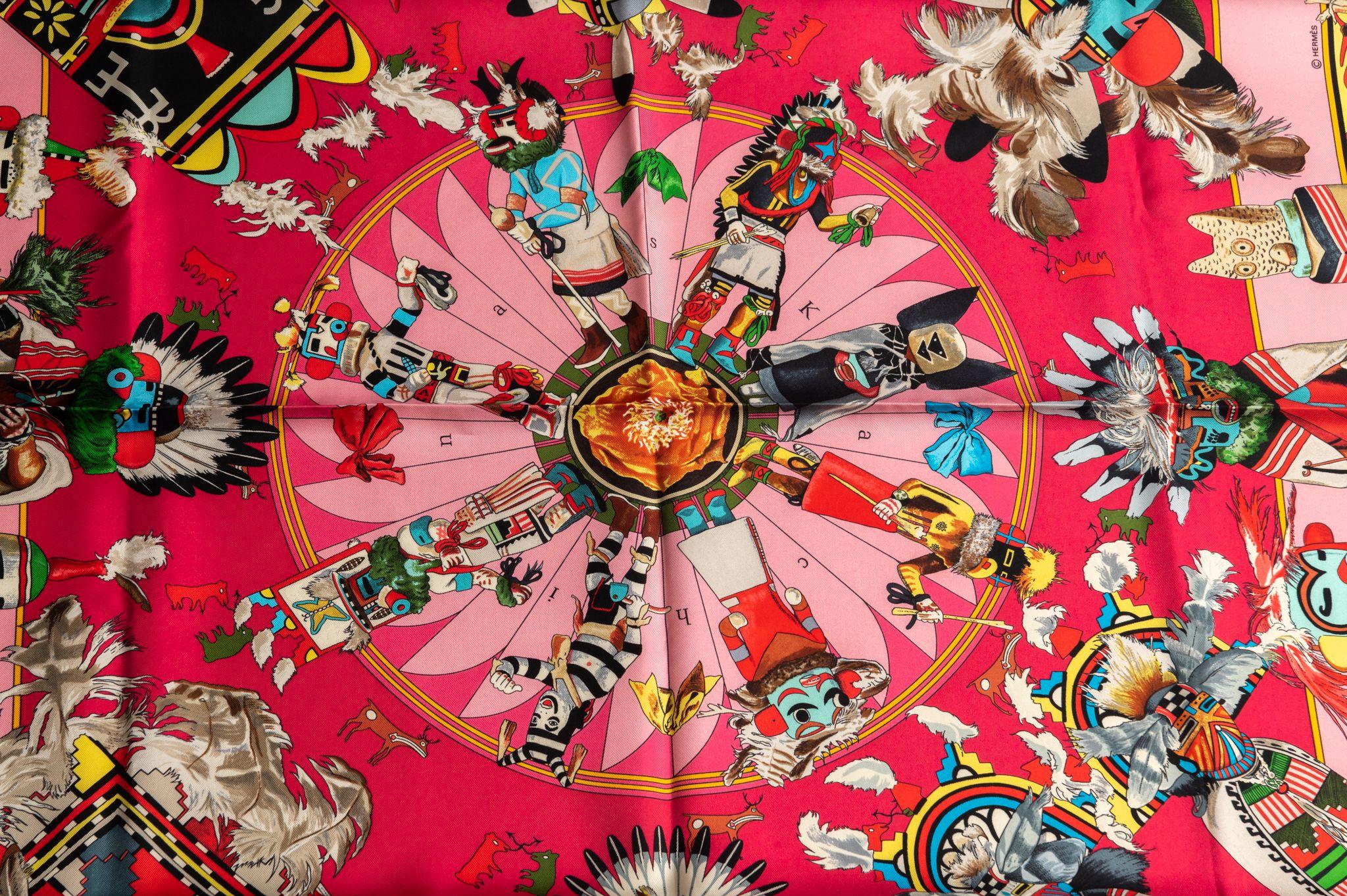 Hermès Pink Kachinas Silk Scarf NIB For Sale 2
