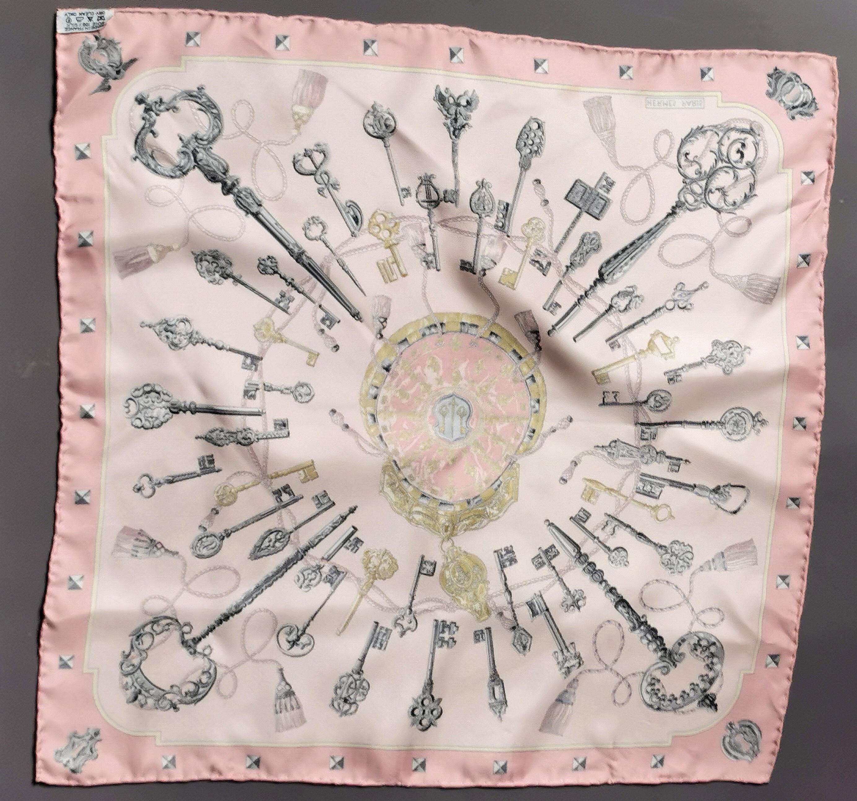 Hermes Pink Keys Les Cles silk scarf, small, Boxed 3