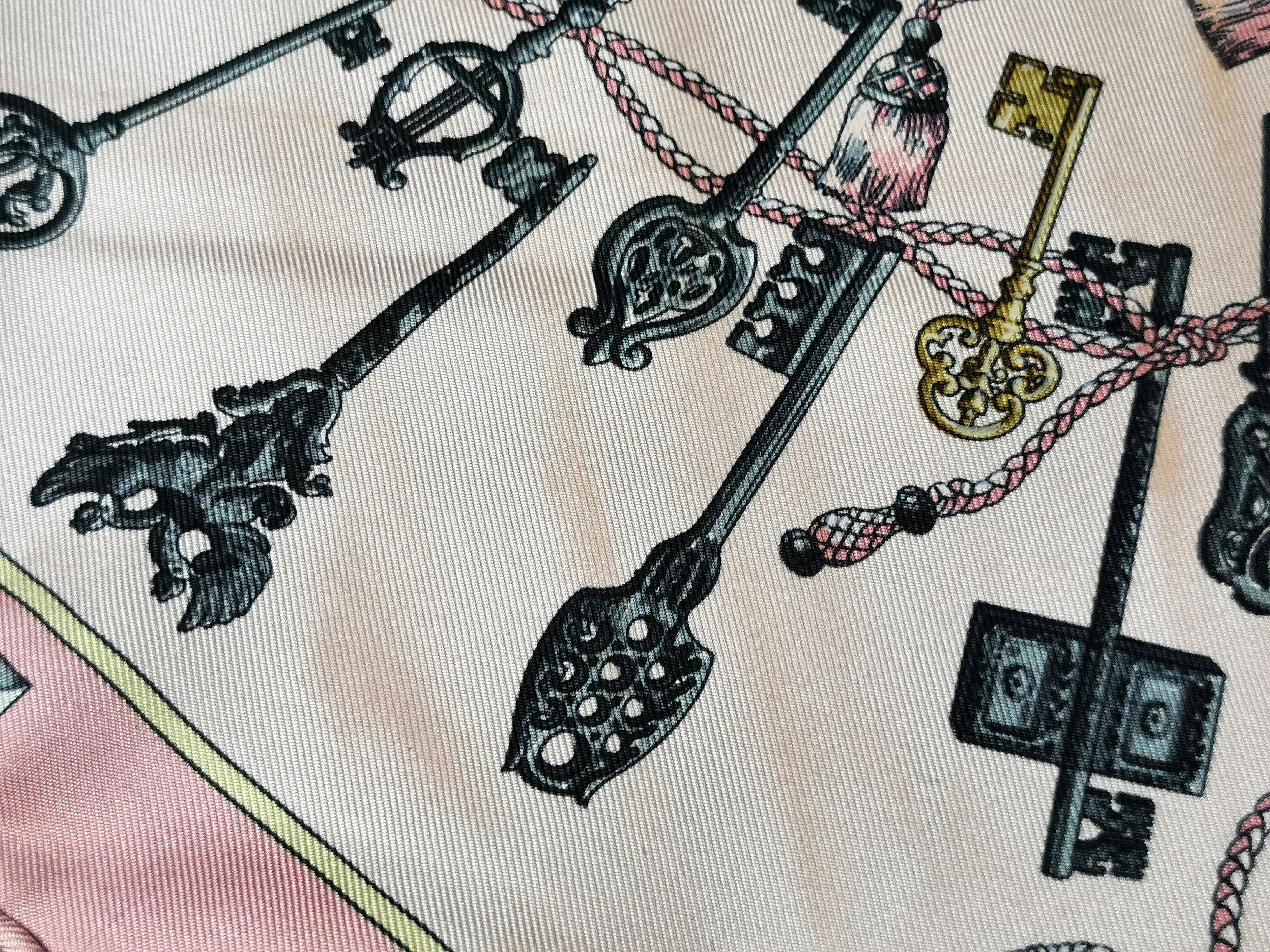 Hermes Pink Keys Les Cles silk scarf, small, Boxed In Fair Condition In NEWARK, GB