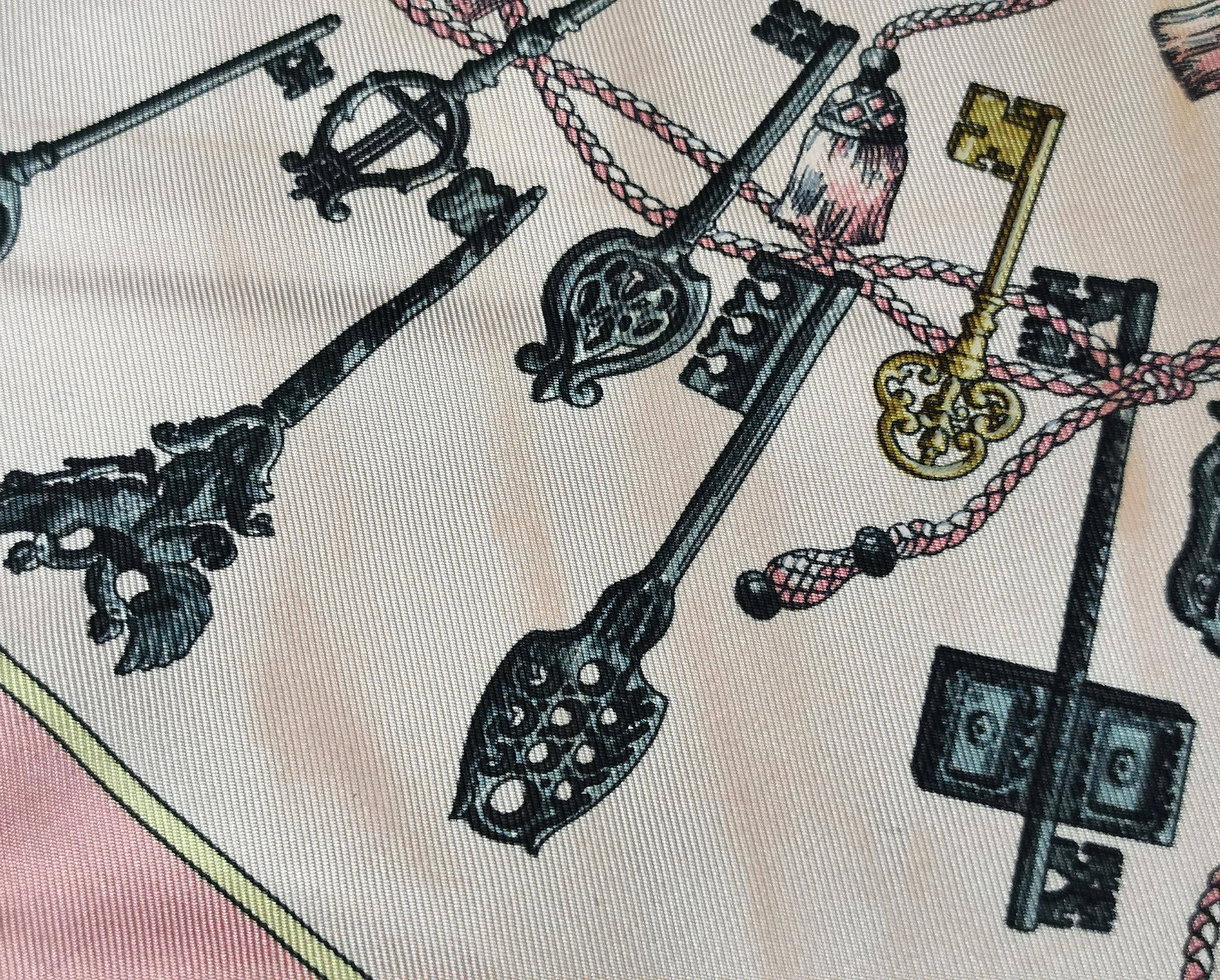 Women's Hermes Pink Keys Les Cles silk scarf, small, Boxed