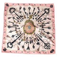 Hermes Pink Keys Les Cles silk scarf, small, Boxed 